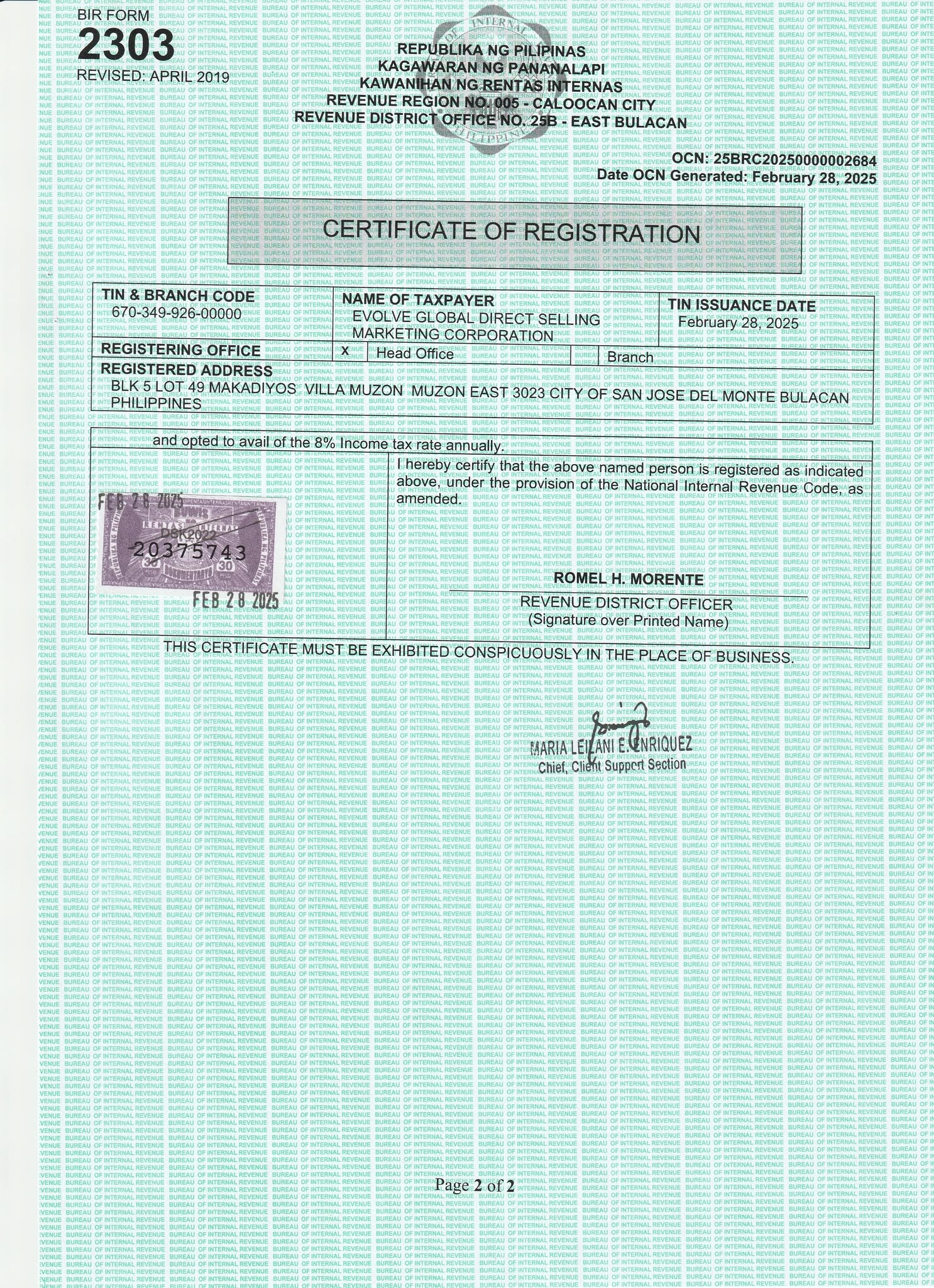 BIR Certificate Page 2