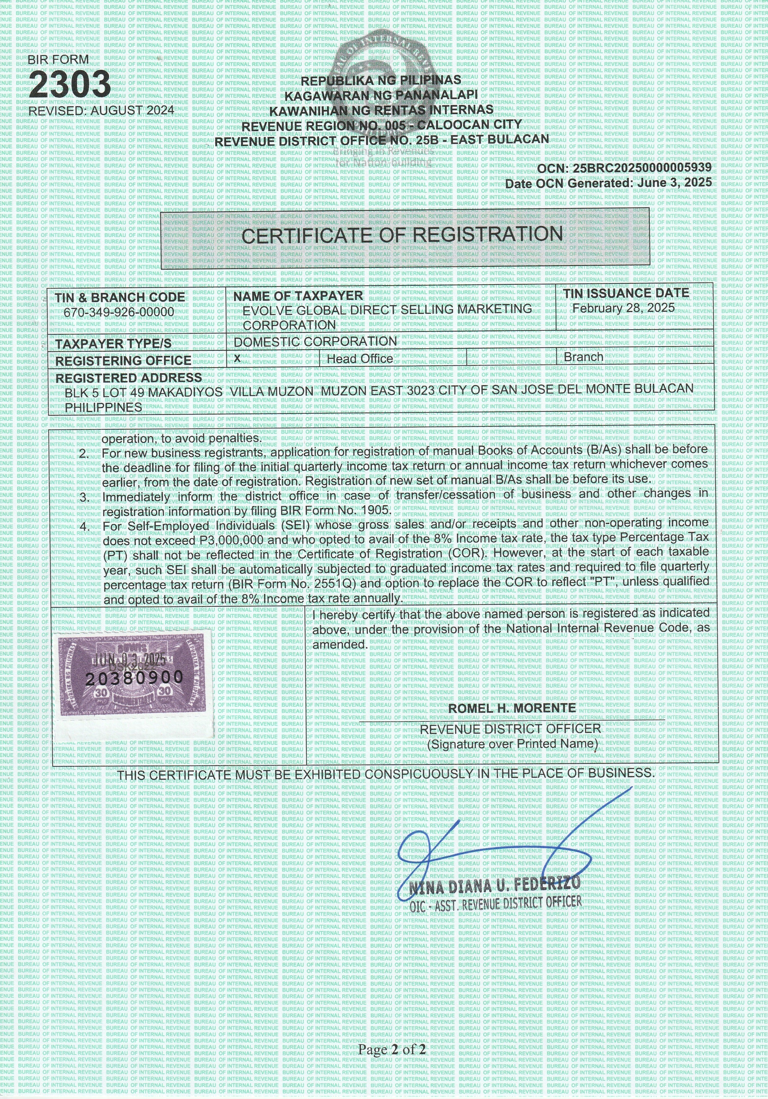 BIR Certificate Page 2