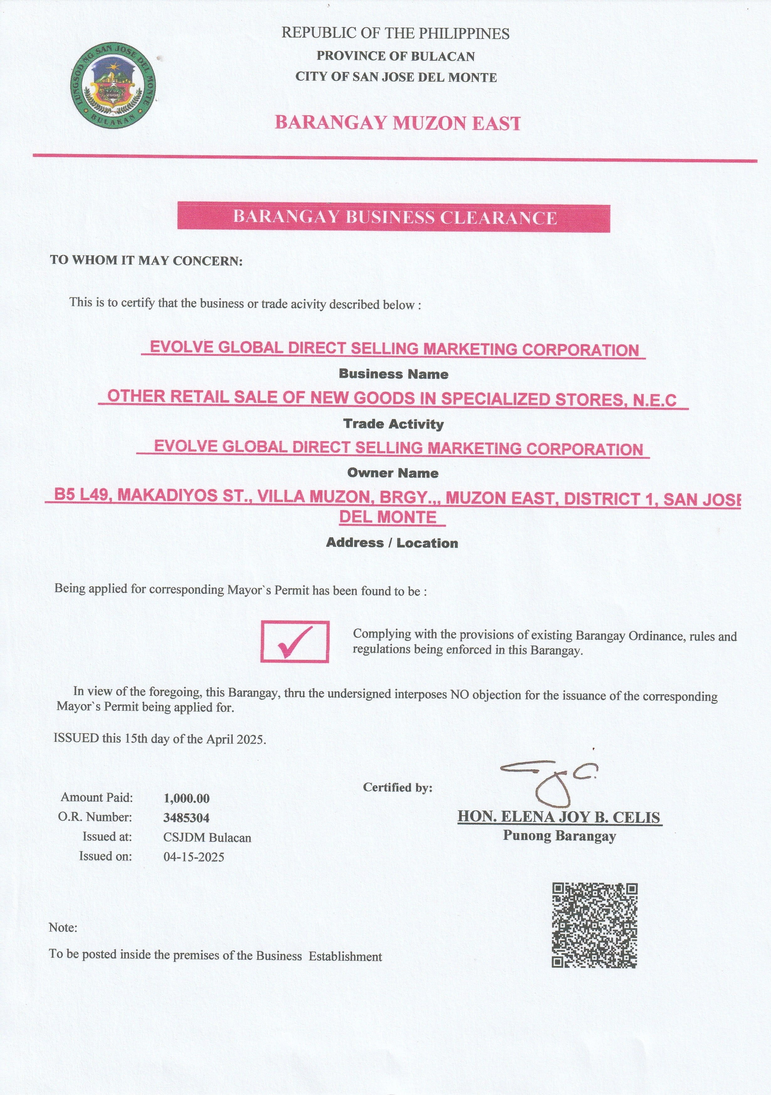 Barangay Business Clearance